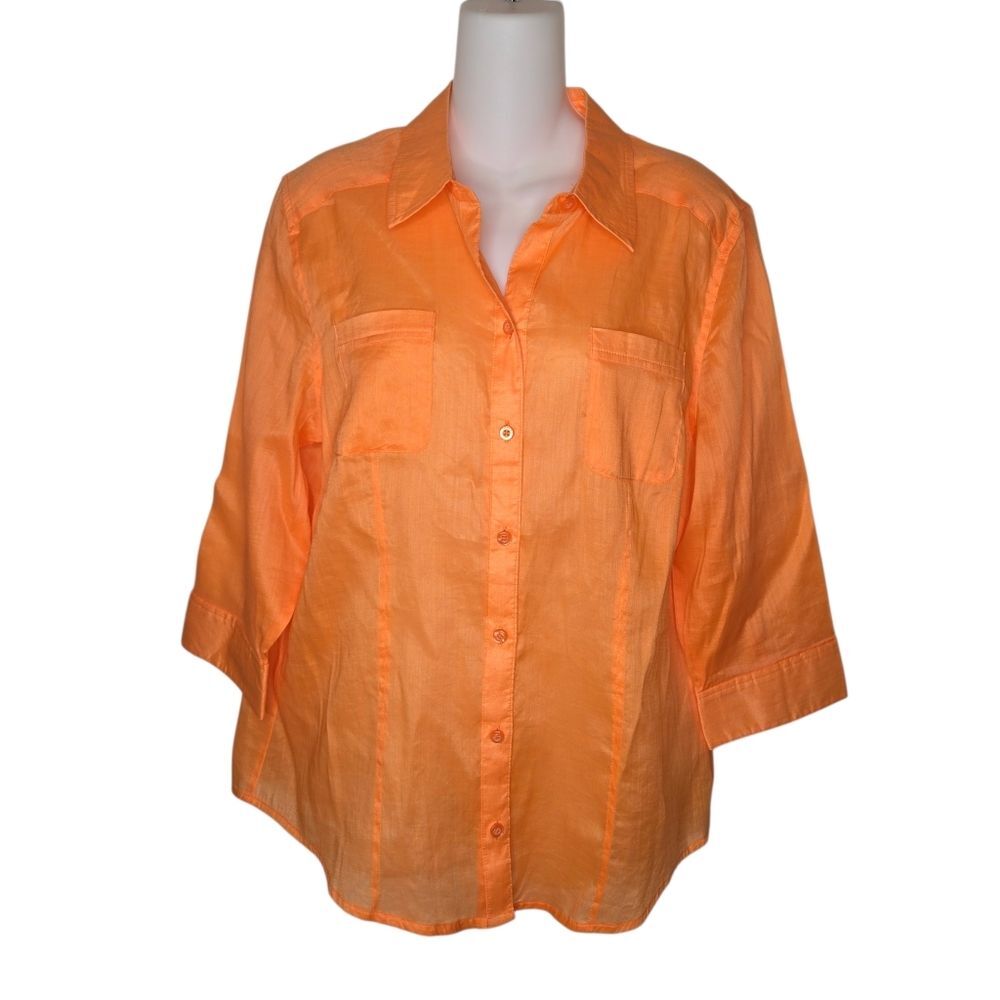Chico's Nwot Orange Ramie Blend Button-Down Blouse Top Size 2 Large